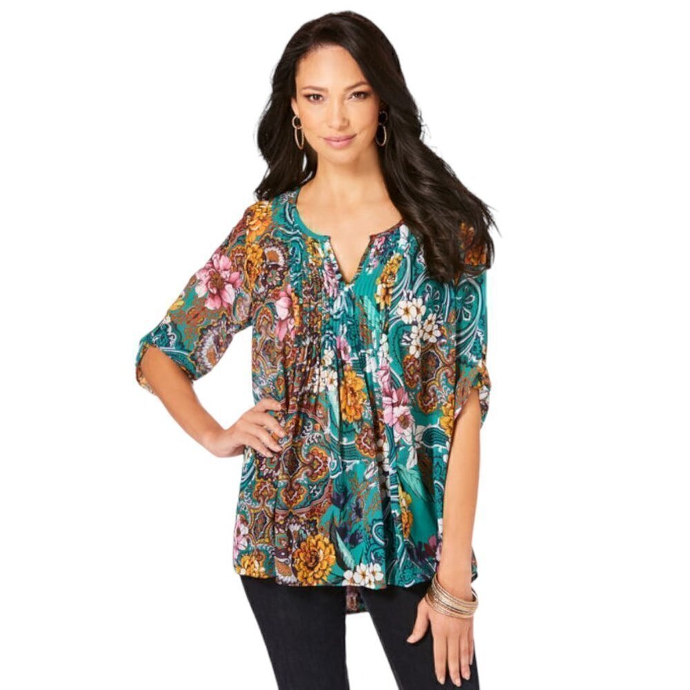 Roaman's Tara Pleated Floral Top 22W